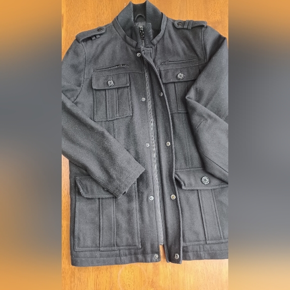 Men's Guess Black Wool Blend Coat - Picture 3 of 10